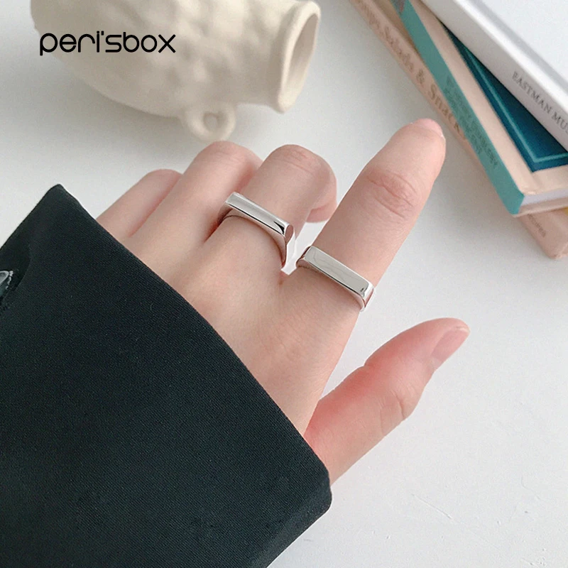 Peri'sBox 2 вида конструкций геометрическое квадратное кольцо полированное кольца из стерлингового серебра 925 для женщин остроконечное и плоское минимальное регулируемое кольцо