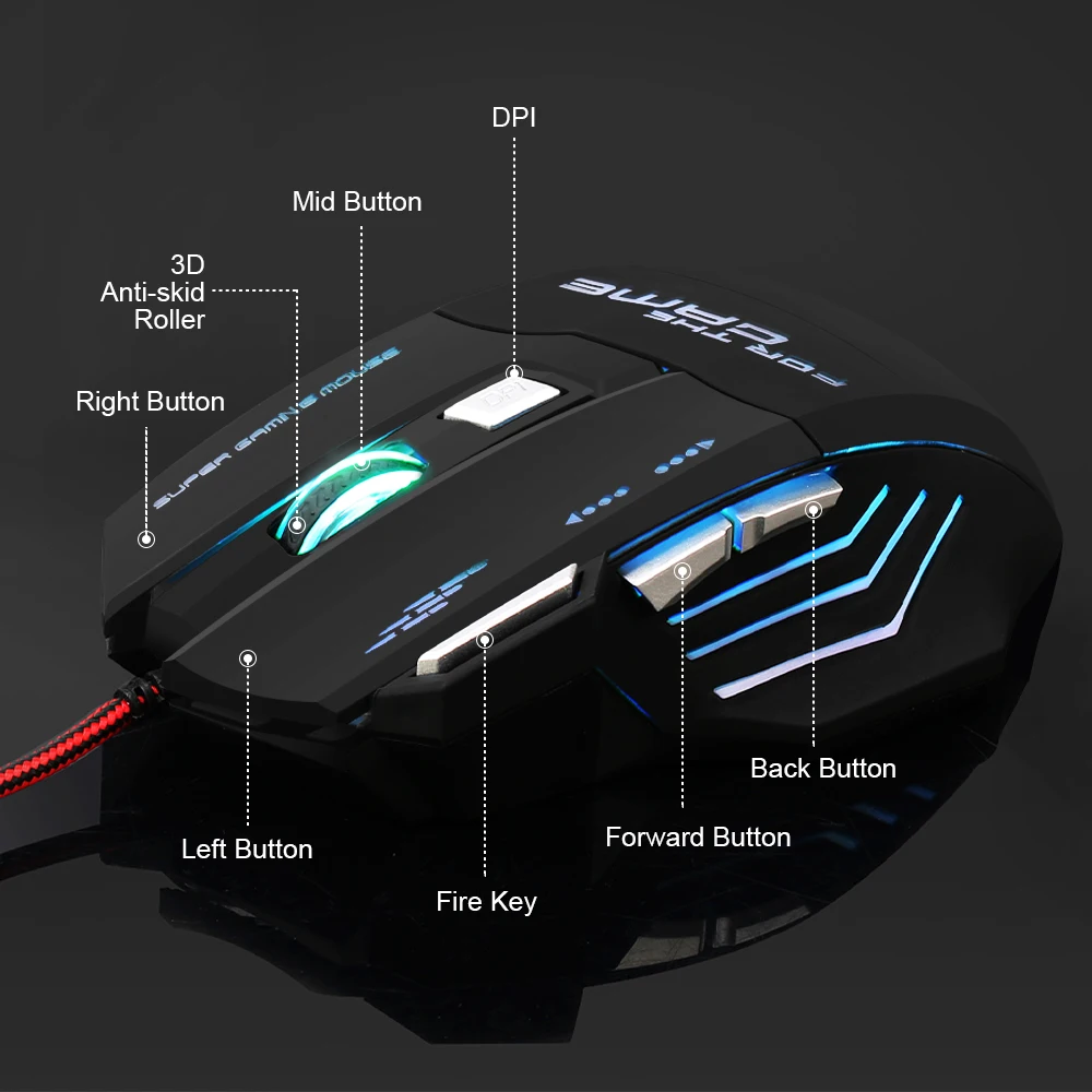Проводная игровая мышь 5500 dpi геймерская светодиодный оптическая USB проводная 7