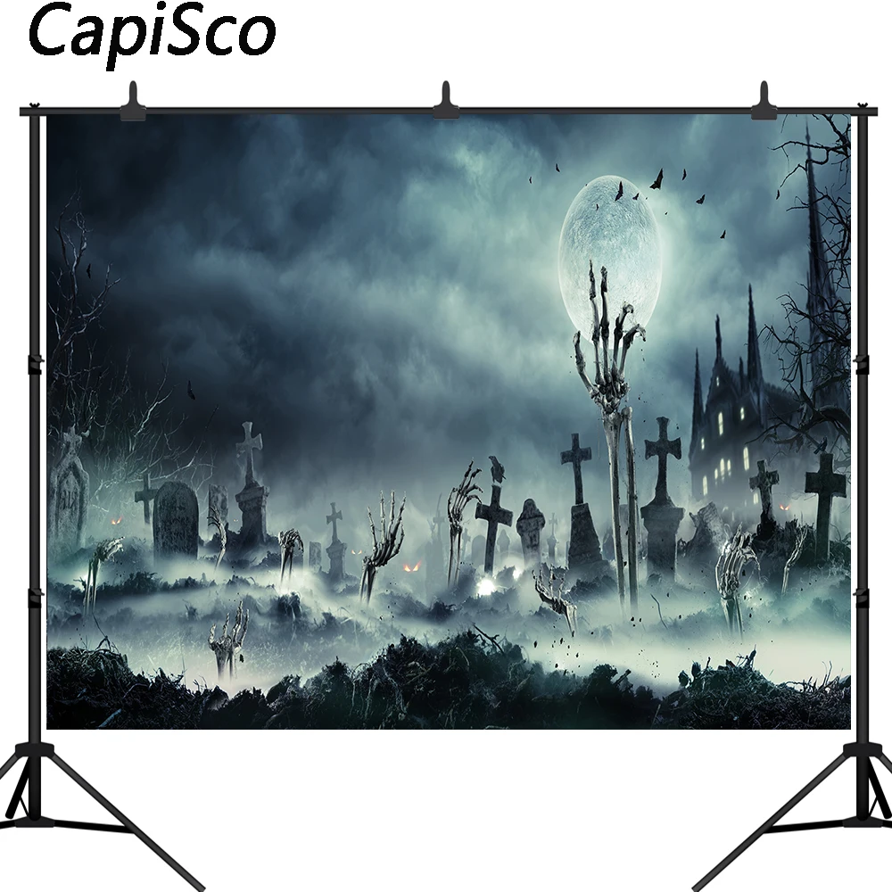 Трехмерные фоны для фотосъемки жуткое кладбище могильный лес тыква ночь