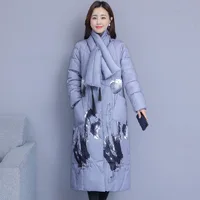 Nation Wind Long Fund Cotton-padded Clothes Woman 2019 Winter Clothes In National Customs Printing Overknee Thickening Cotton
