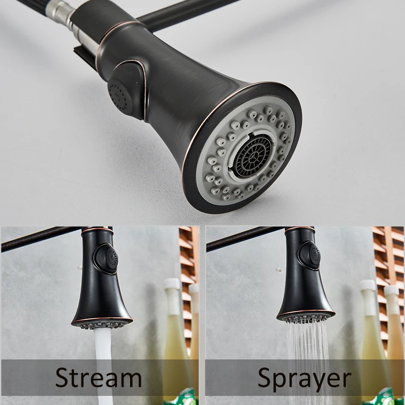 

Vidric High Arch ORB Black Pull Out Kitchen Faucet Bronze Black Spring Kitchen Faucet Pull Out 2-way Spray Single Handle Mixer