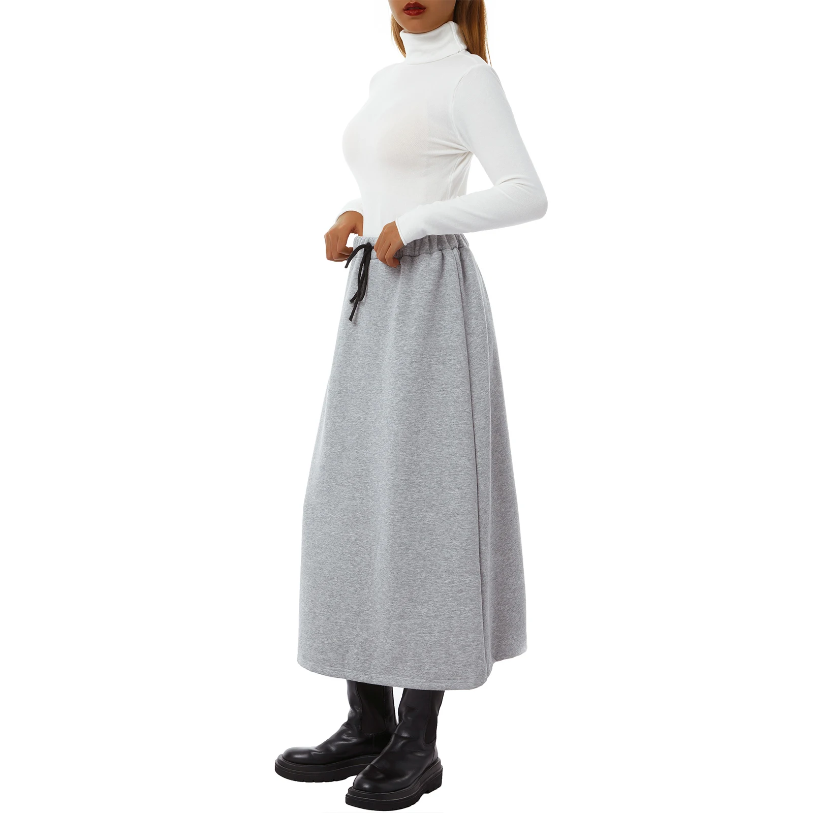 

Women Clothing Solid Color Polyester Skirt Vintage Elegant Elastic Waist Winter Skirt for Casual Daily Dating