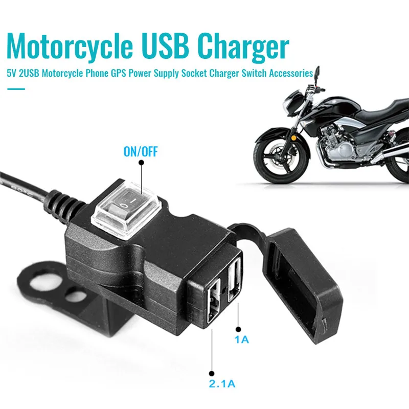 Motorbike Charger Adapter Power Supply Socket for Phone Motorcycle GPS MP4 Dual USB Port 12V Waterproof Handlebar | Автомобили и