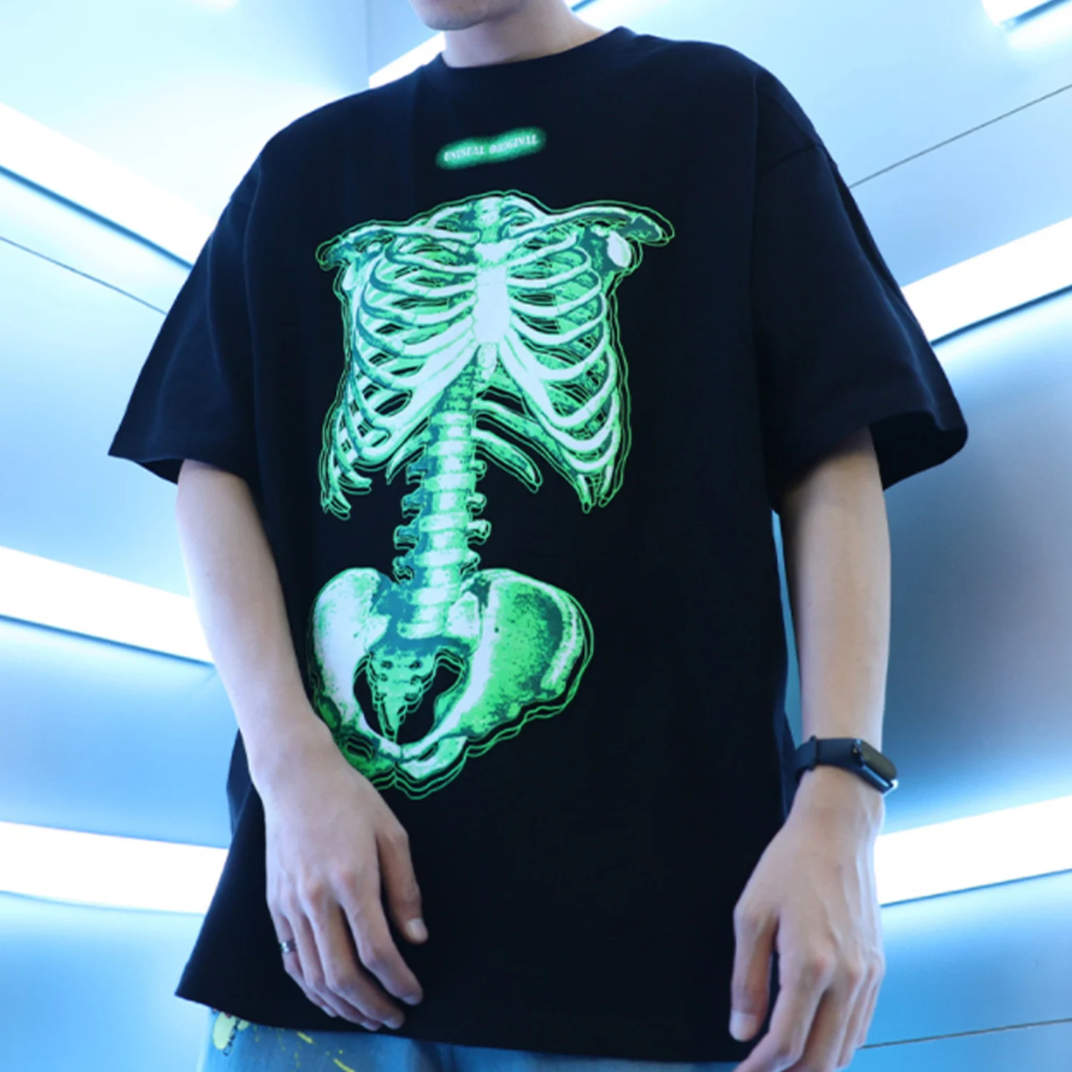 Aelfric Eden/мужская футболка в стиле хип хоп с принтом виде жуткого скелета 2020 Harajuku