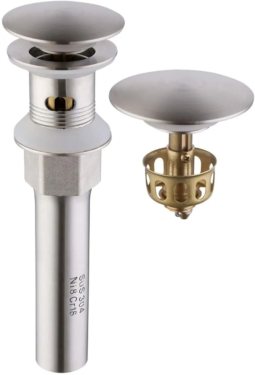 

Bathroom Sink Drain with Strainer Basket Hair Catcher Anti Clog Pop Up Drain Stopper Vanity Vessel Sink with Overflow, Brushed N