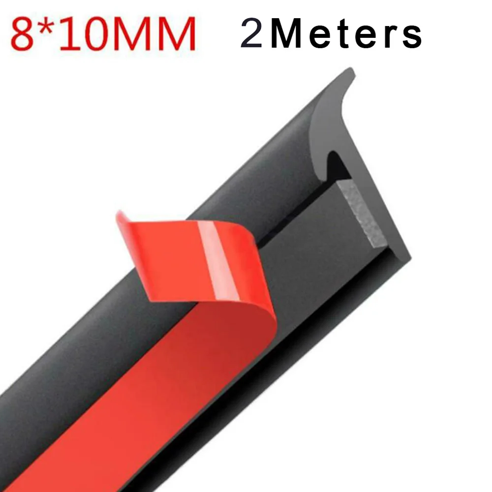 2M Automotive Rubber Sealing Strip Inclined T-shaped Weatherproof Edge Banding Decorative Strip Universal (8*10MM) Black