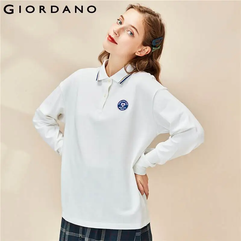 Giordano женская футболка поло с вышитым значком эластичная рубашка из пике женские