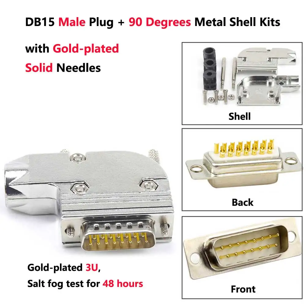 

DB15 Male Plug / Female Socket 90 Degrees Metal Shell Kit L Type 2 Rows 15 Pin Serial Port Connector Socket D-SUB15 Adapters