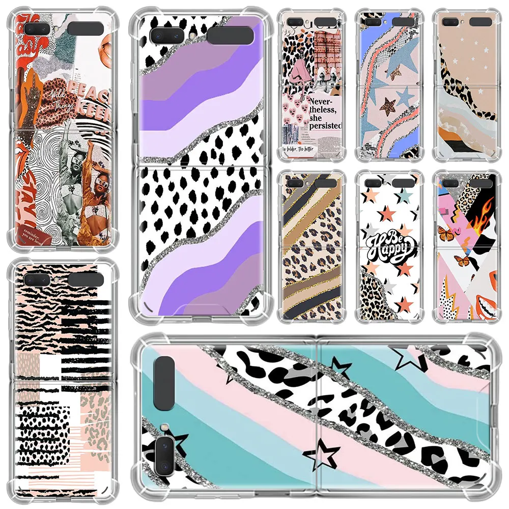 

Patchwork Leopard Print Capa For Samsung Galaxy Z Flip 3 5G Case Airbag Clear TPU Cover Transparent Cell Phone Luxury Funda