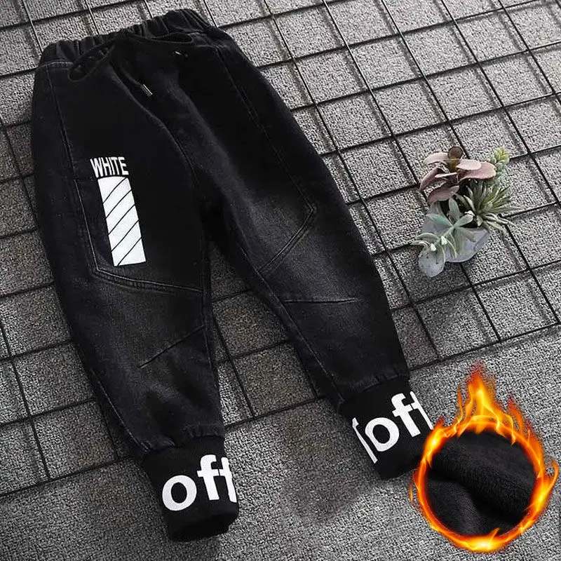 Зимние джинсы для мальчиков Плотные Теплые детские брюки Джинсовые детей