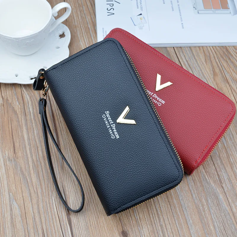 

Phone Purses Women Wallets Big Female Double Zipper Purse Leather Brand Retro Ladies Long Woman Wallets Card Clutch