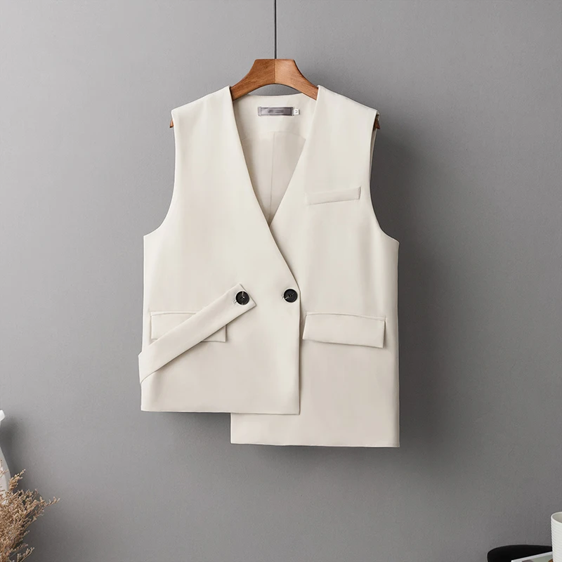 

FY001 Irregular black suit vest women's short loose casual jacket.
