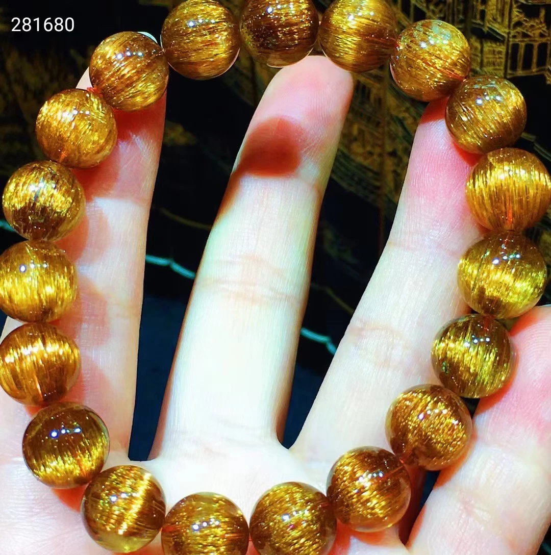 

10.6mm Natural Copper Rutilated Quartz Bracelet Brazil Rutilated Clear Round Beads Women Men Cat Eye Wealthy AAAAAAA