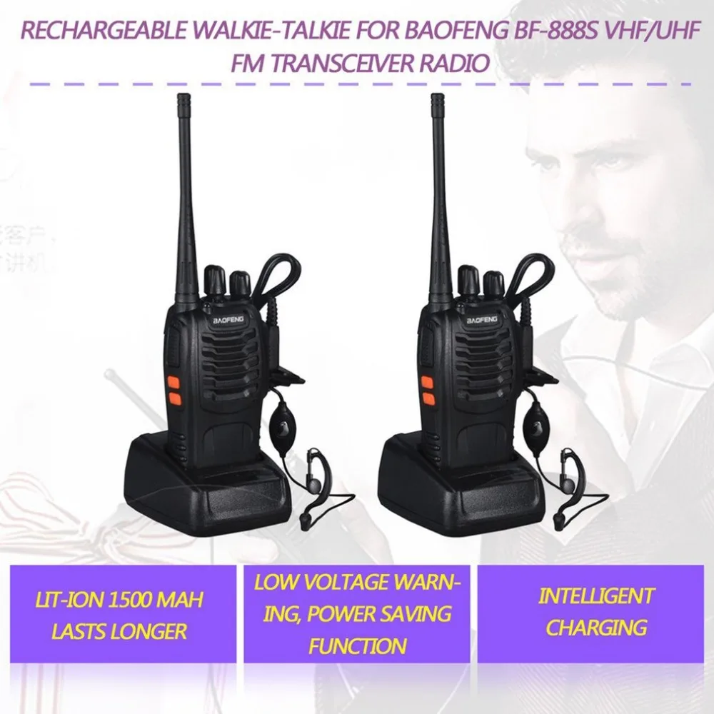 Baofeng BF-888S 2 шт. VHF/UHF портативный fm-приемопередатчик перезаряжаемая рация двухканальная рация 5 Вт 2-way ham radio comunicador EUplu