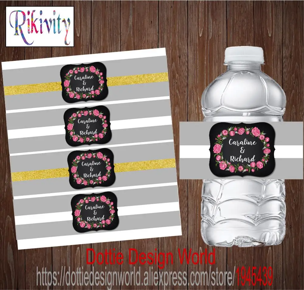 20 шт Заказные Блестящие Свадебные бутылки для воды винные этикетки