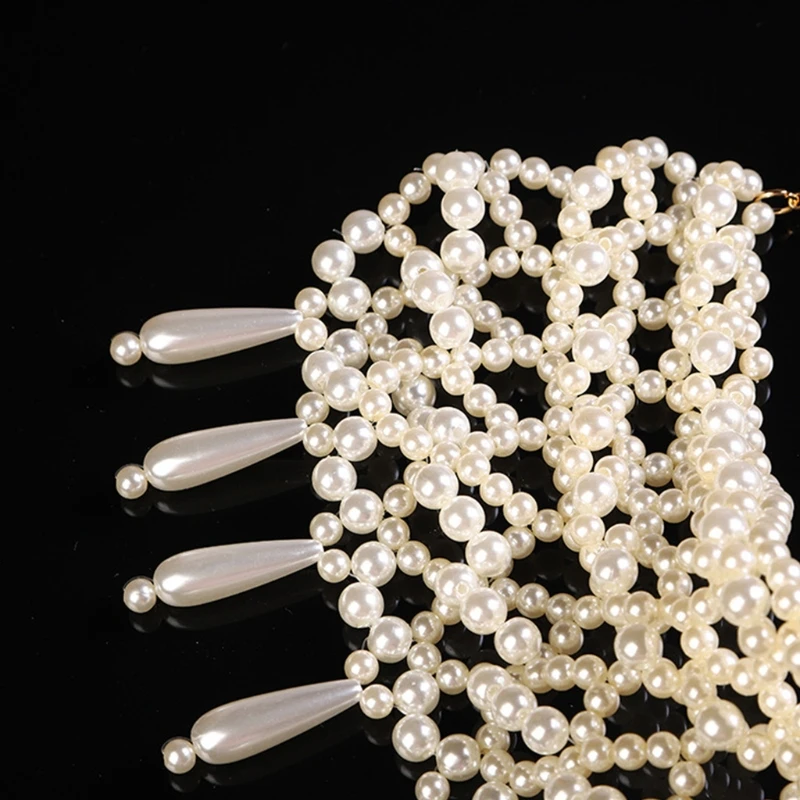 

Wedding Dress Necklace Hollow Out Waterdrop Pearl Beaded Pendant Choker Collar