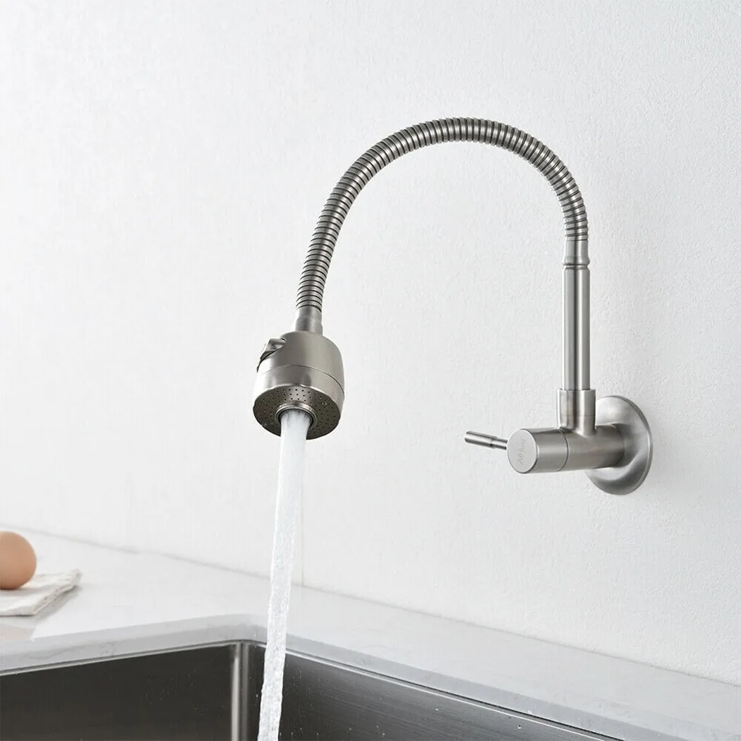 

Wall Mounted Tap For Kitchen Brushed Nickel Filler Laundry Stainless Steel Faucet Sprayer Stretchable Kitchen Faucets