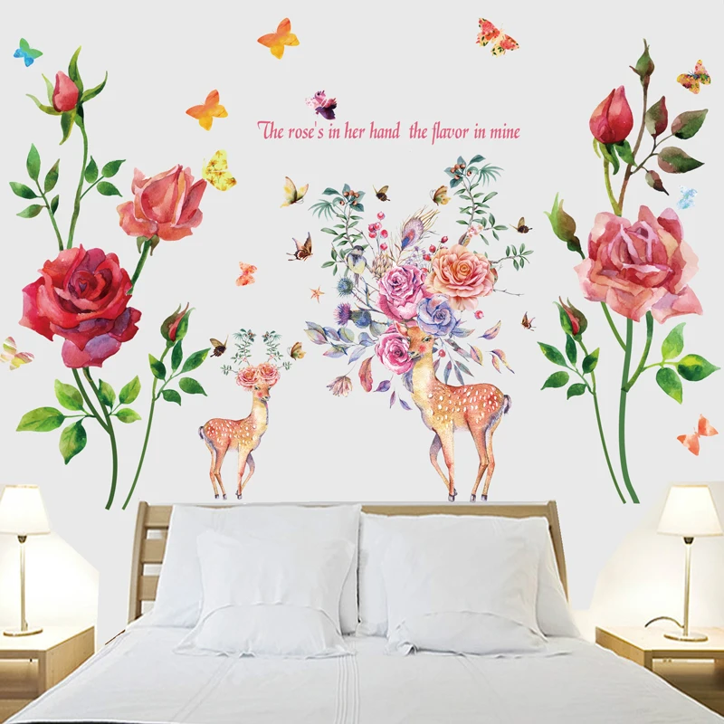 Разрисованные розы съемные ПВХ наклейки на стену домашний декор виниловые для