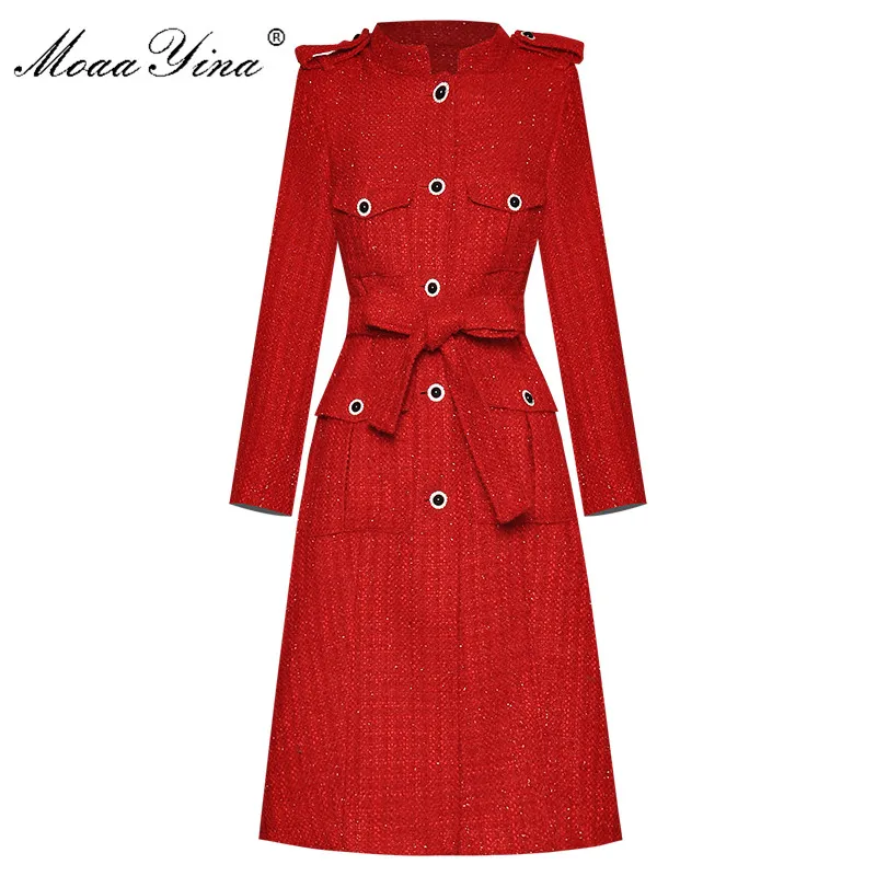Модная дизайнерская шерстяная ветровка MoaaYina пальто Осеннее женское однобортное