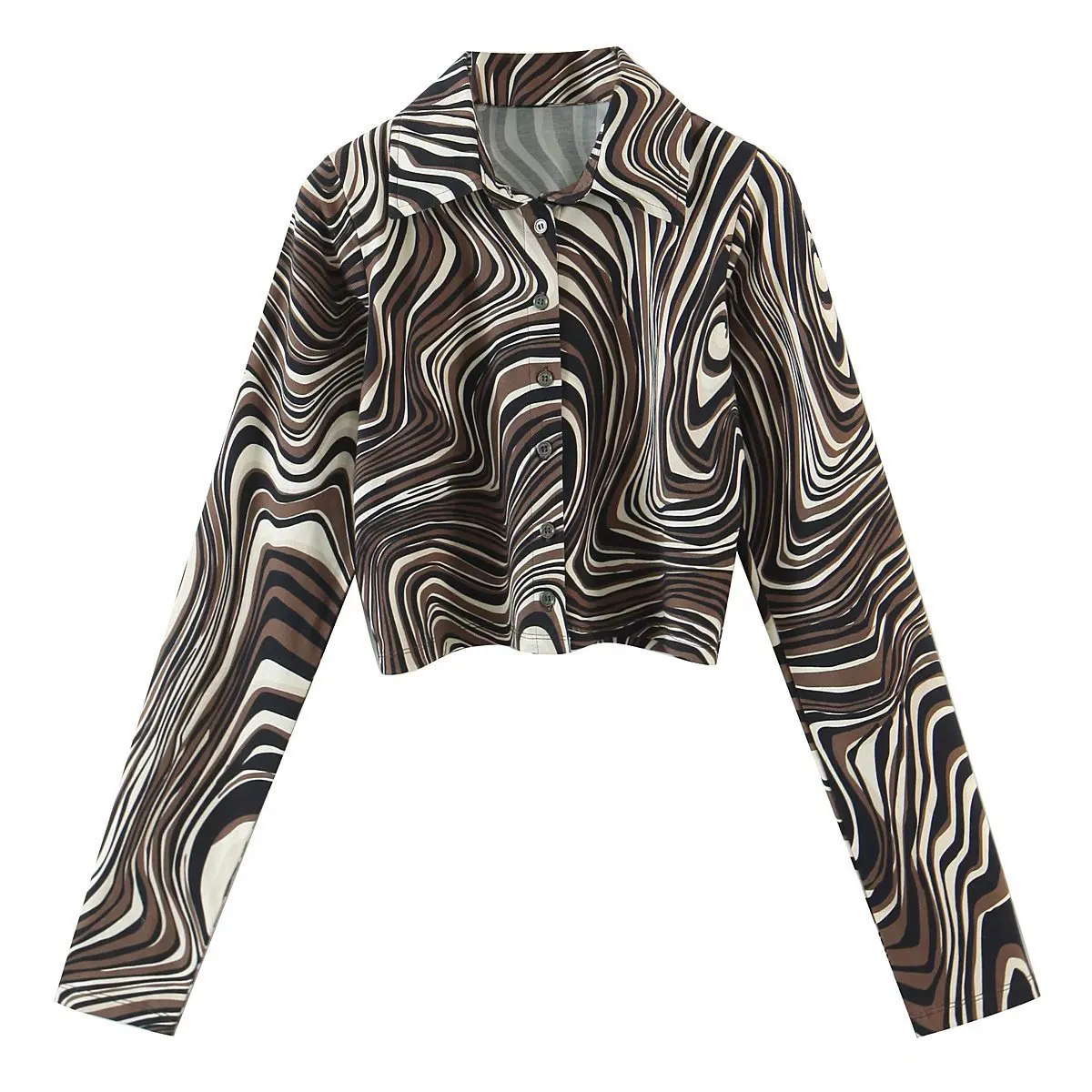 

Женский кроп-Топ с длинным рукавом и мраморным принтом