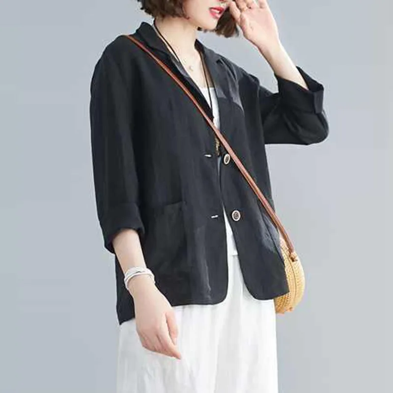 

Cotton Linen Jackets Women Autumn Thin Casual Coats New 2020 Korean Style Vintage Solid Color Female Oversized Outerwear P1179