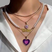 just feel fashion pearls beads baby letter pendant necklace for women multilayer heart crystal chain necklace new jewelry gift