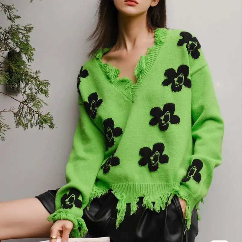 

New Arrival Autumn Winter Loose Korean Sweater Japanese Preppy Style V Neck Oversize Pullovers Vintage Tassel Sueter Mujer