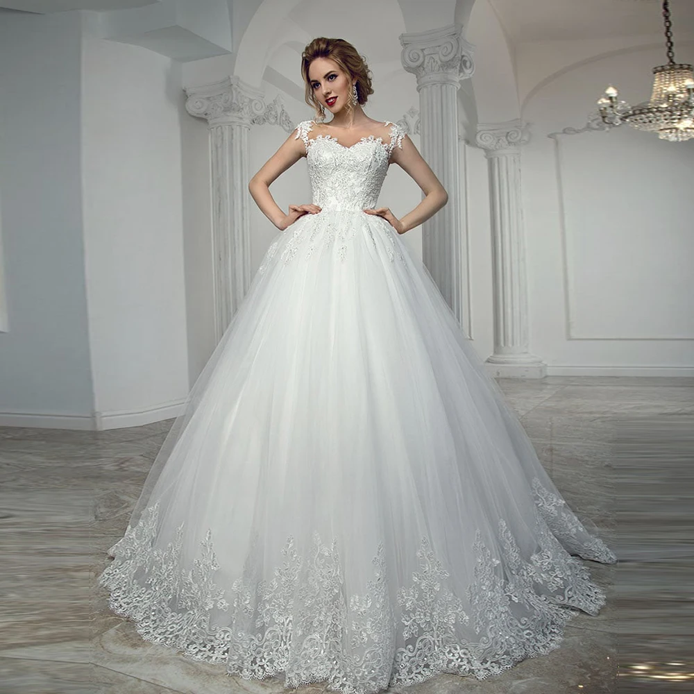 Свадебные платья белого цвета с аппликацией и бисером на заказ размера плюс от