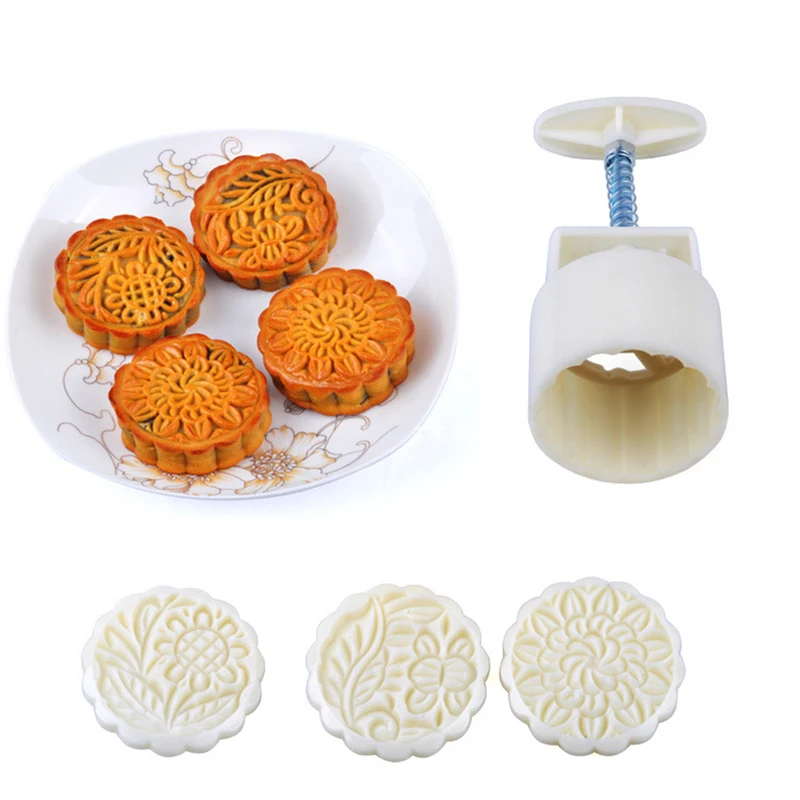 

Plastic Square/Round Mooncake Mold Hand Pressure Maker Mould with Flower Stamps Plastic Cookies Cutter MYDING