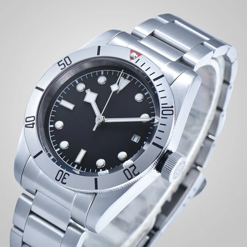 ЧАСЫ 41 мм Бесплатная доставка Дайвинг автоматический механизм Bay серебряный