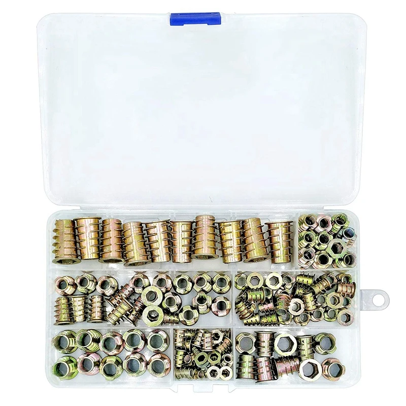 120 Piece Metric Thread Insert Nut Type Tool Kit For Wood Furniture Zinc Alloy Furniture Bolt Fastener Connector Hex Socket Scre
