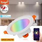 Tuya Zigbee 3,0 Интеллектуальный светильник 4 дюйма RGBCW 10 Вт светодиодные встраиваемые потолочные светильники с Голос Управление работать с Alexa Google Home