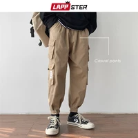 lappster men korean streetwear cargo pants 2021 mens pockets black harem pants male fashions casual cropped pants spring joggers