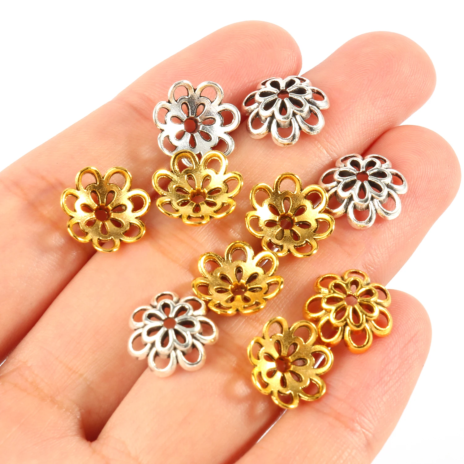 

Tibetan Antique Silver Color Gold Flower Metal Spacer Loose Beads End Caps for Jewelry Making Diy Needlework Finding Accessories