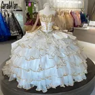 Женское бальное платье, 16 цветов, Белое Бальное платье из органзы с оборками и рукавами длинные платья для выпускного бала