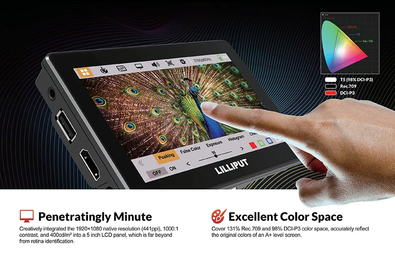 Lilliput T5 5 дюймов 16:9 LCD емкостный сенсорный монитор управления фотосъемкой