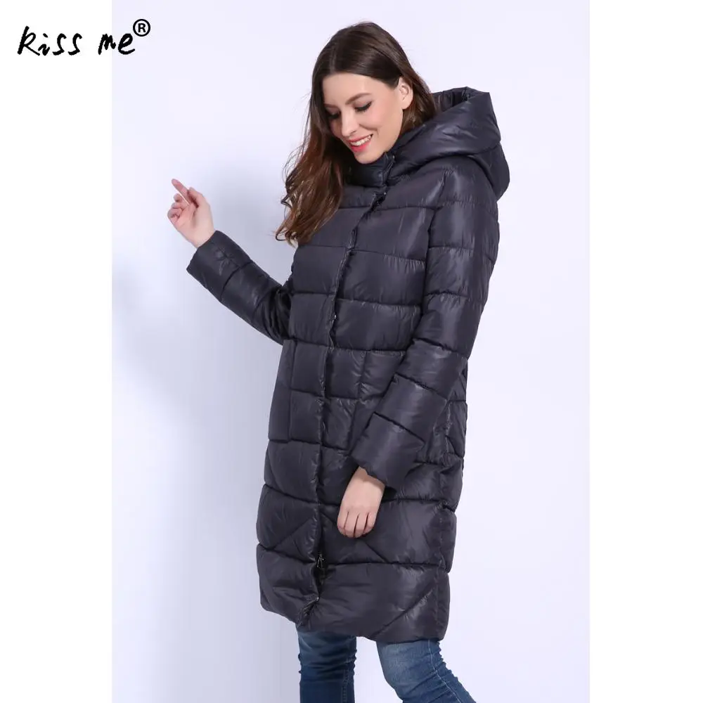 Однотонный пуховик средней длины с капюшоном женский для кемпинга походов