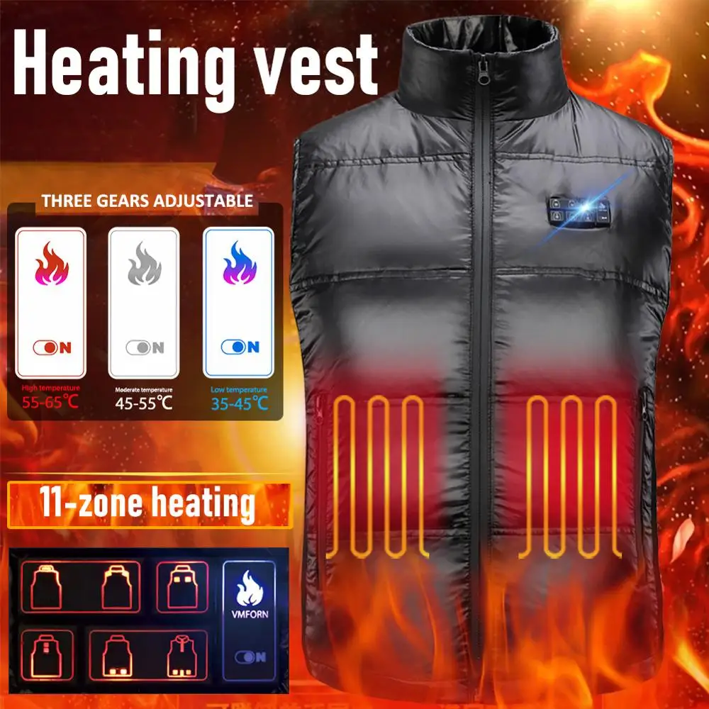 

New 11 Places Heated Vest Men Women Usb Heated Jacket Heating Vest Thermal Clothing Hunting Vest Winter Jacket Black S-4XL