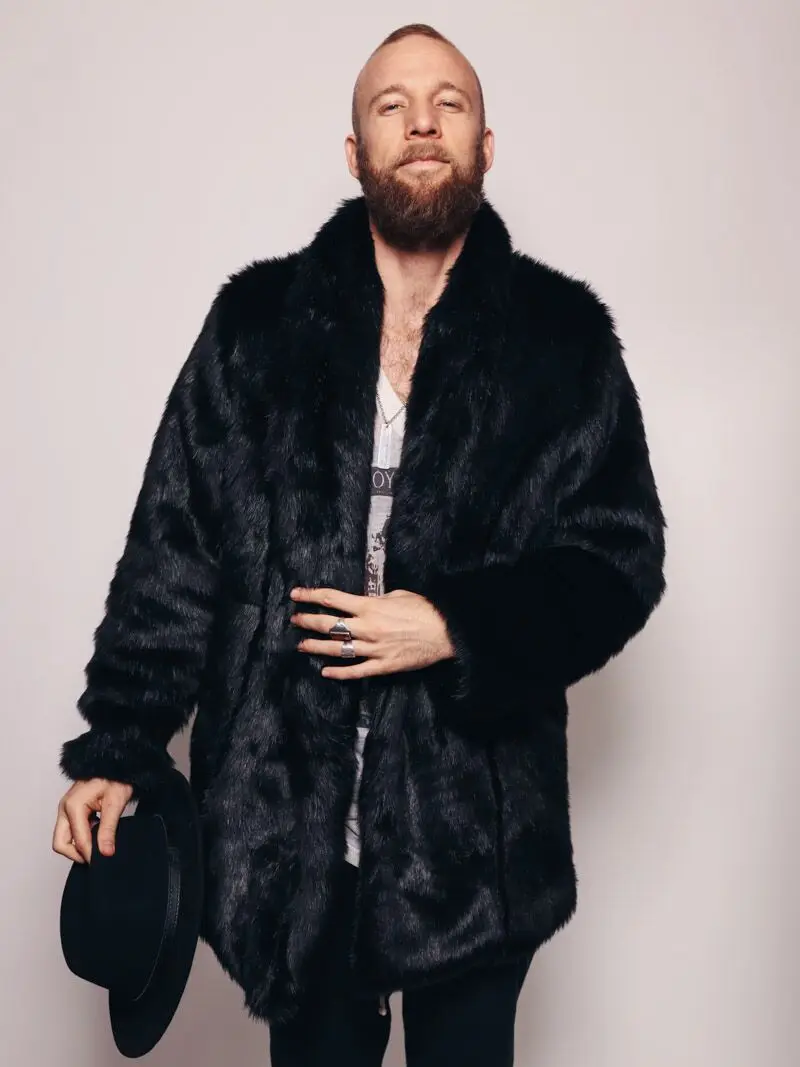 Зимняя мужская куртка с воротником стойкой из искусственного меха норки плотная