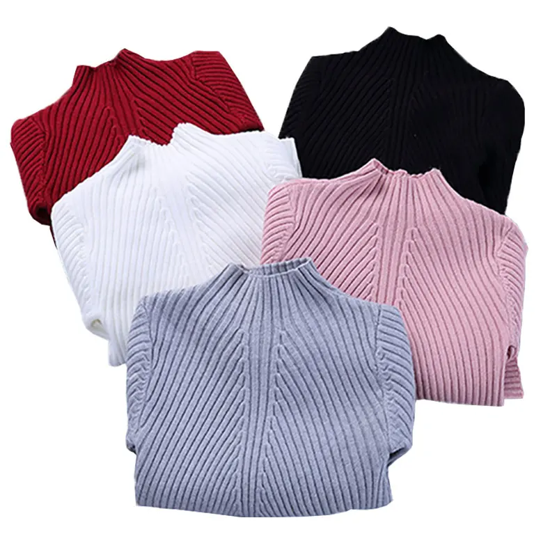 

2018 Kids Sweater For Girls Turtleneck Sweater Autumn Winter Warm Baby Girls Sweater Slim Basic Knitted Pullover RT145