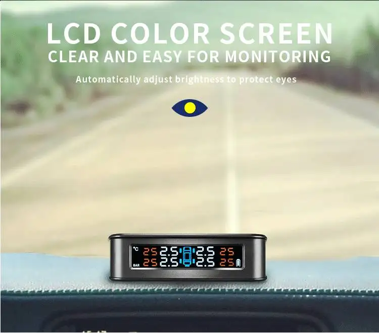 

Wireless Solar TPMS LCD Car Tire Pressure Monitoring System + 4 External Sensors Solar Power TPMS