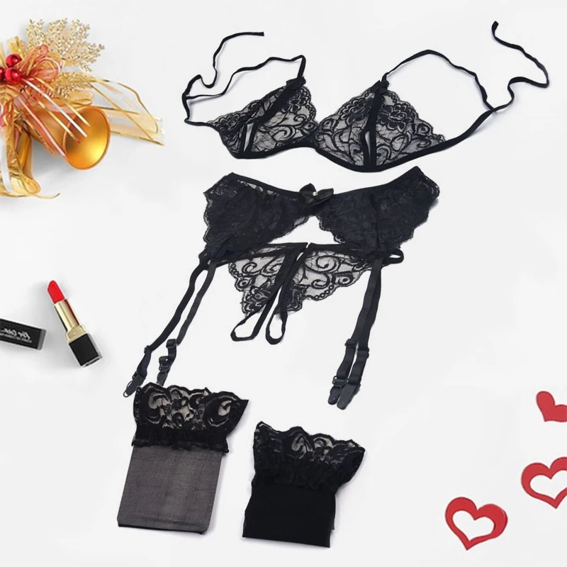 Комплект сексуального нижнего белья для женщин комбинация кружевной прозрачный