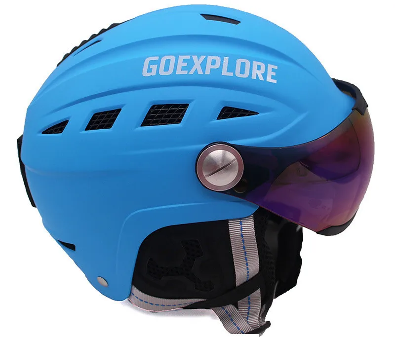 Ski Helmet Goggles Visor Men Women Snowboard Helmet Moto Snowmobile Skateboard Safety Helmet Mask Winter Warm Fleece Capacete - Цвет: Синий