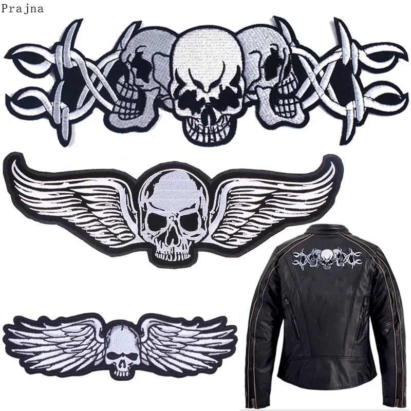 

Prajna Motorcycle Hippie Patch Stickers Punk Skull Biker Iron On Embroidered Patches For Clothes Stripes Letter Patch Applique