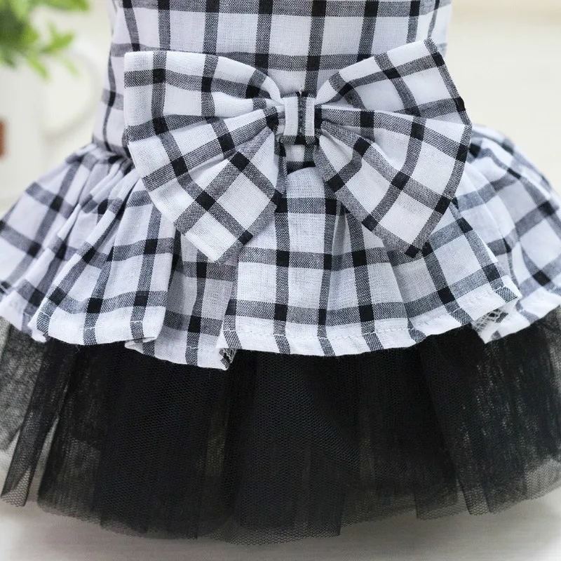 

Cartoon Plaid Bowknot Dog Clothes New Spring Summer Korean Style Dress Spot Mesh Skirt for Cute Small Teddy Pink Girl Ropa Para