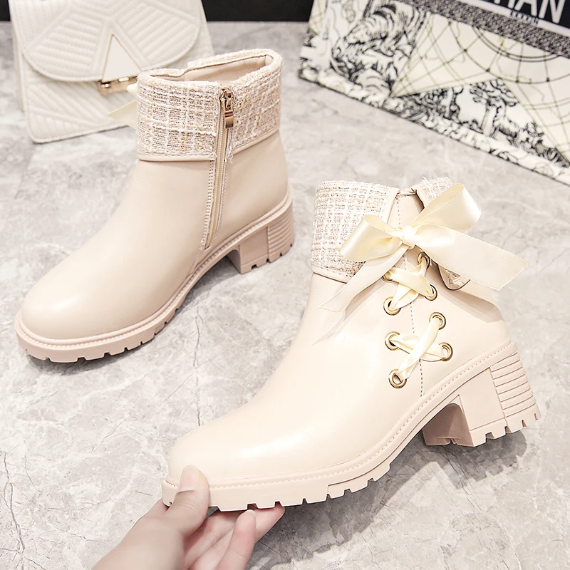 

2021 Autumn and Winter New Women's Boots Fashion Bow Ladies Round Toe Short Boots Zipper Boots Comfortable and Warm Casual Boots