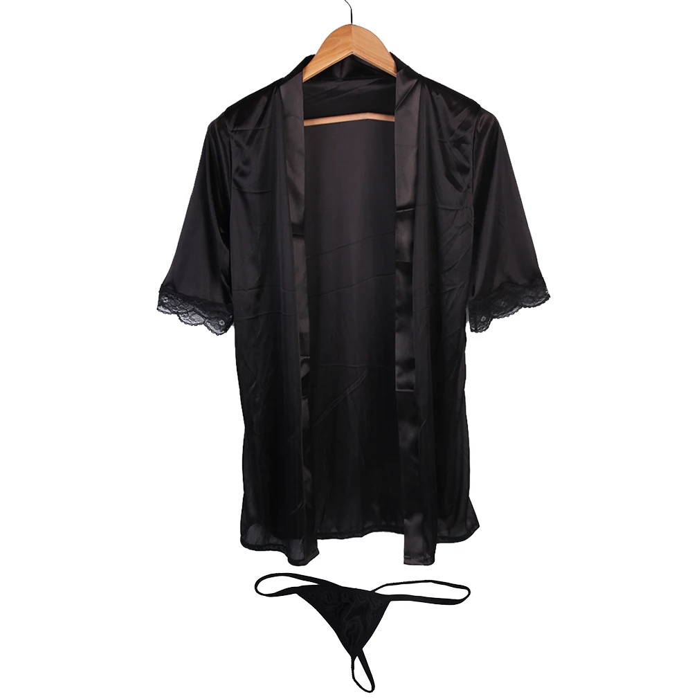 Комплект из 2 предметов женское сексуальное белье Babydoll Халат + стринги атласная