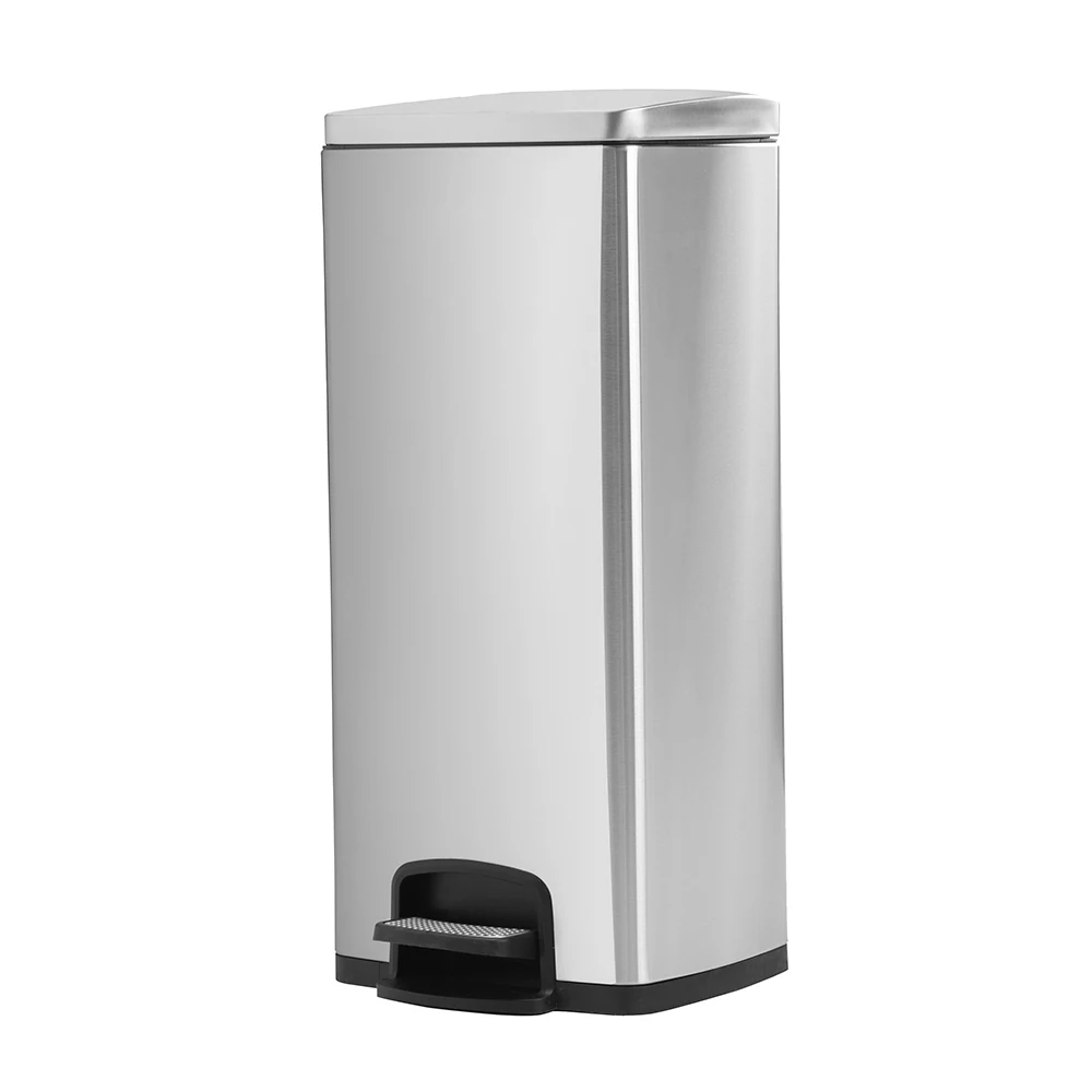 

30L High Quality Trash Can Rectangle 8 Gallon Stainless Steel Soft-Close Step Litter Bin Silver[US-Stock]