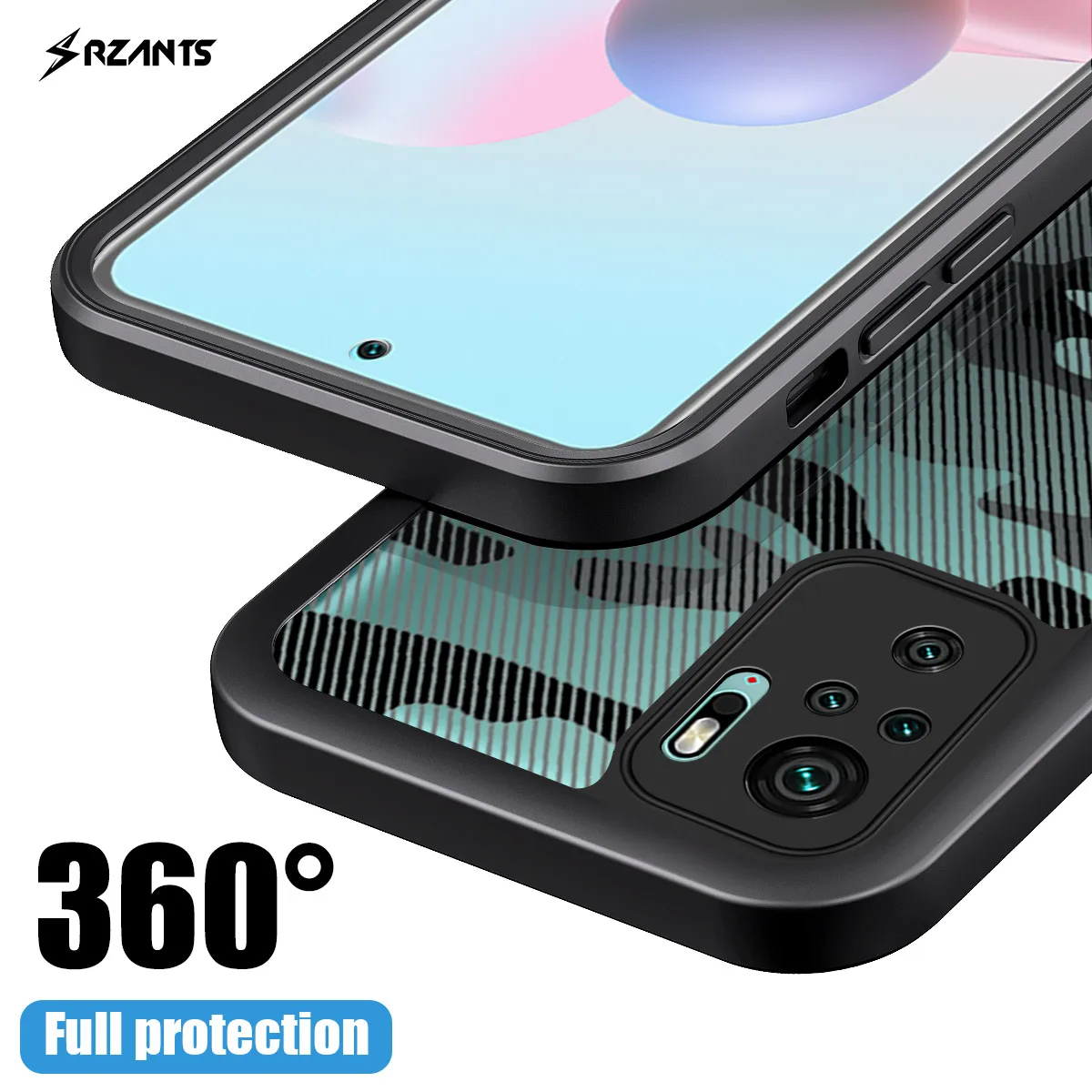 Rzants For Xiaomi Redmi Note 10 Pro Max 10S 4G 5G Case [360 Full Body] Camouflage Clear Cover WITHOUT Built in Screen Protector