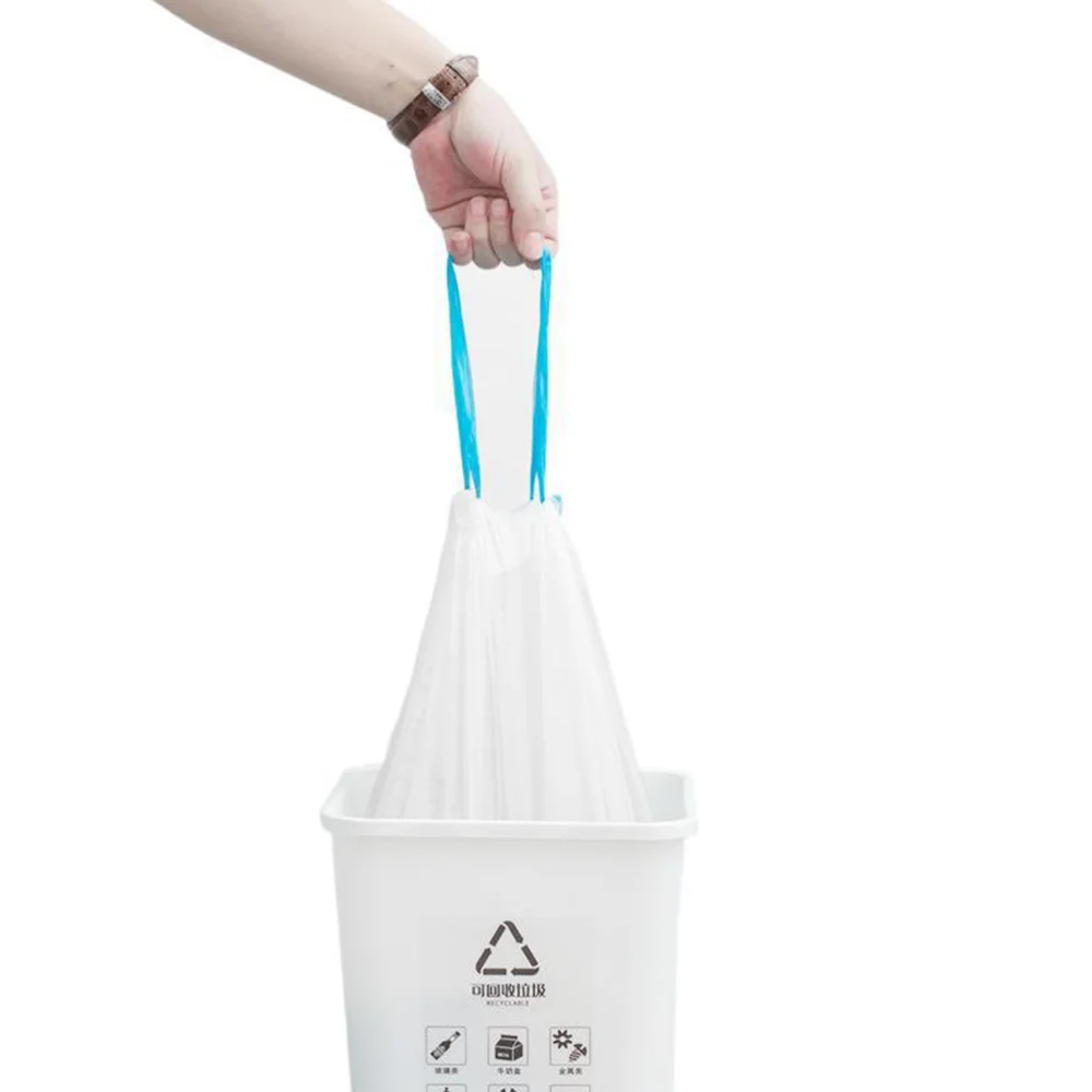 

10 Rolls Drawstring Trash Bags Degradable Garbage Bags One Time Rubbish Pouch